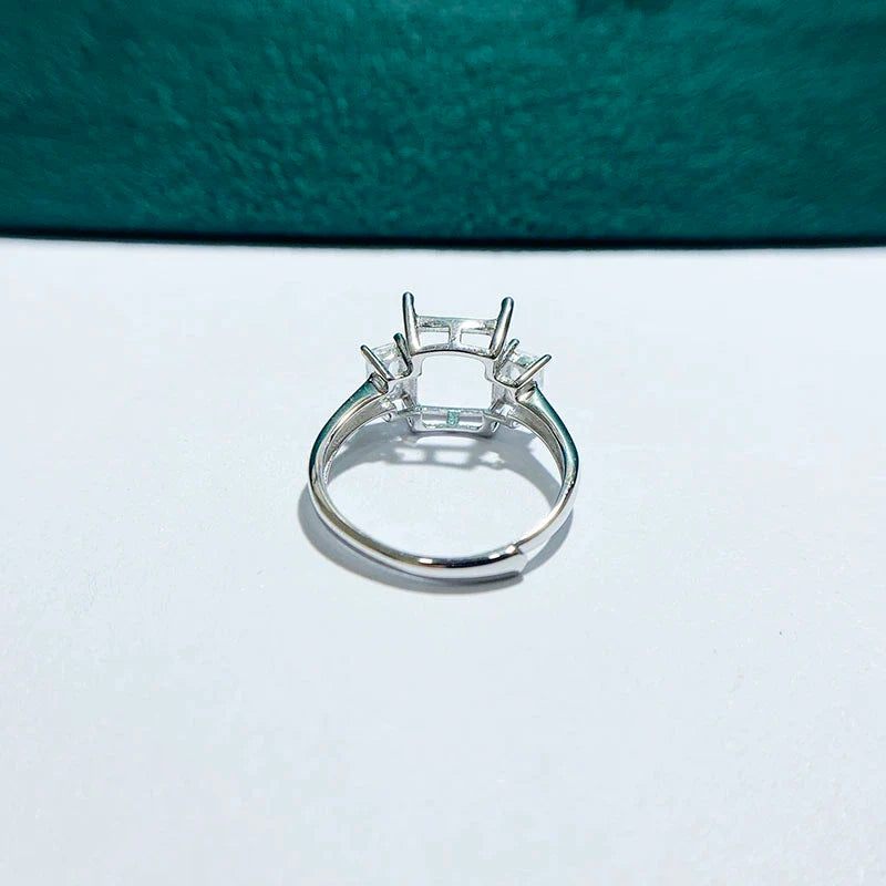 Rectangle 8×10 mm S925 Sterling Silver Ring Setting, Adjustable, Unset, For Women