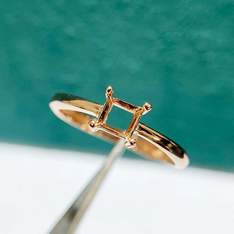 Square S925 Sterling Silver Ring Setting, Adjustable, Unset