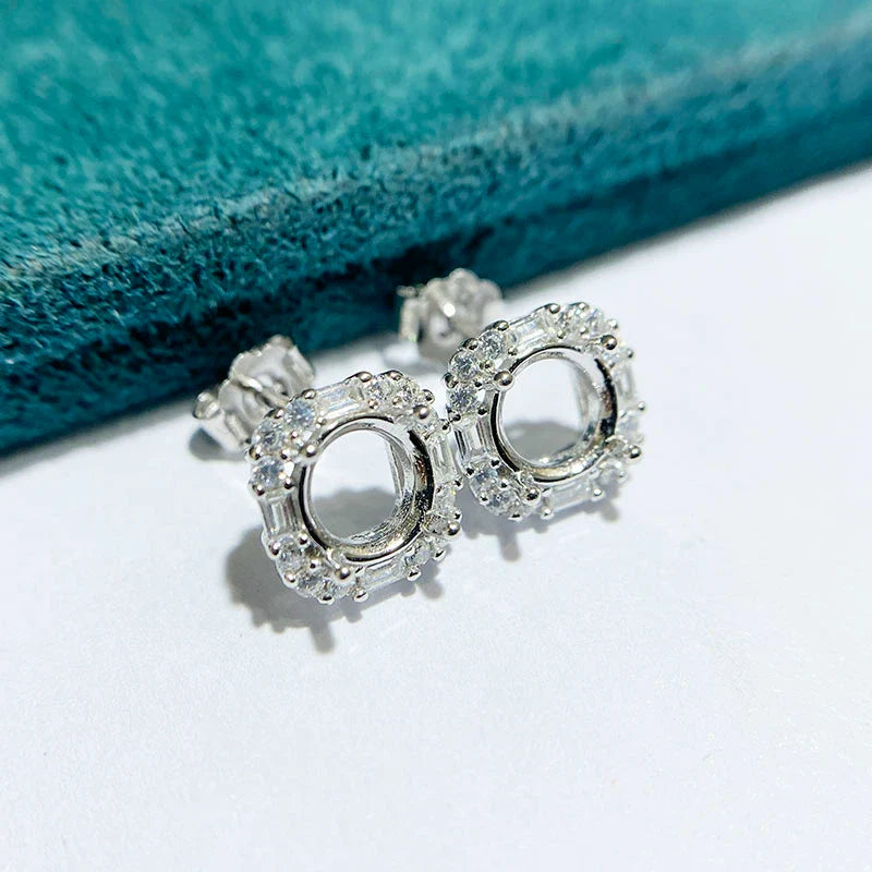 Round 6×6 mm S925 Sterling Silver Earring Settings, Unset Mount, For Women