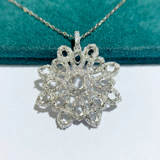 Oval 3×4 mm / 4×5 mm S925 Sterling Silver Pendant Setting, Unset, For Women, Cluster Setting