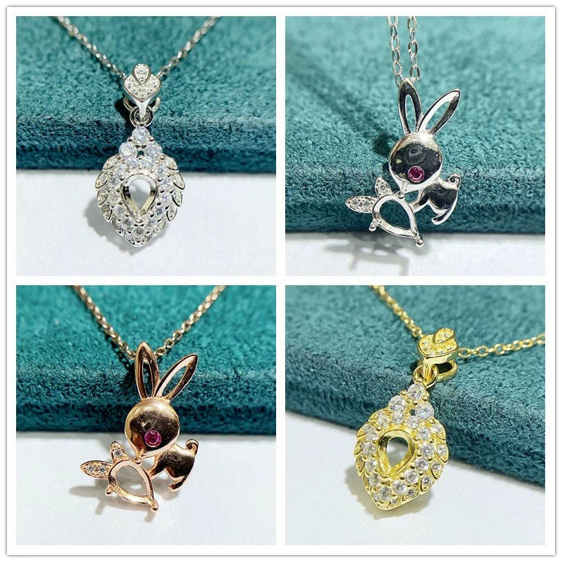 S925 Sterling Silver Pear 4×6 mm, 4×5 mm Pendant Setting for DIY Jewelry Making