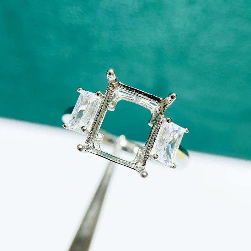 Rectangle 8×10 mm S925 Sterling Silver Ring Setting, Adjustable, Unset, For Women