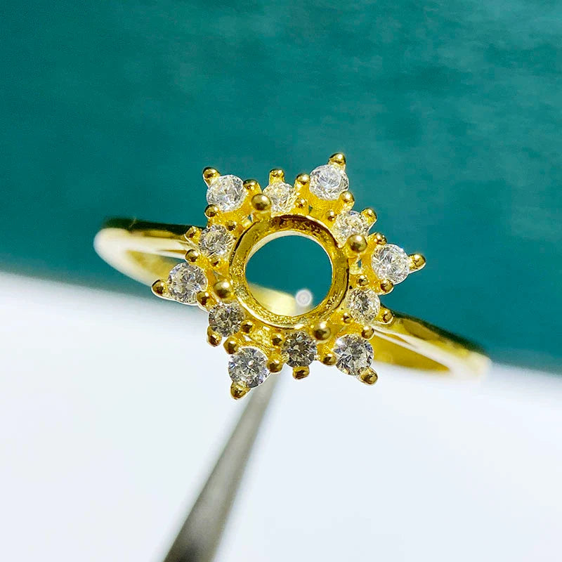 S925 Sterling Silver, 18K Gold Plated Ring Setting, Unset, For Women