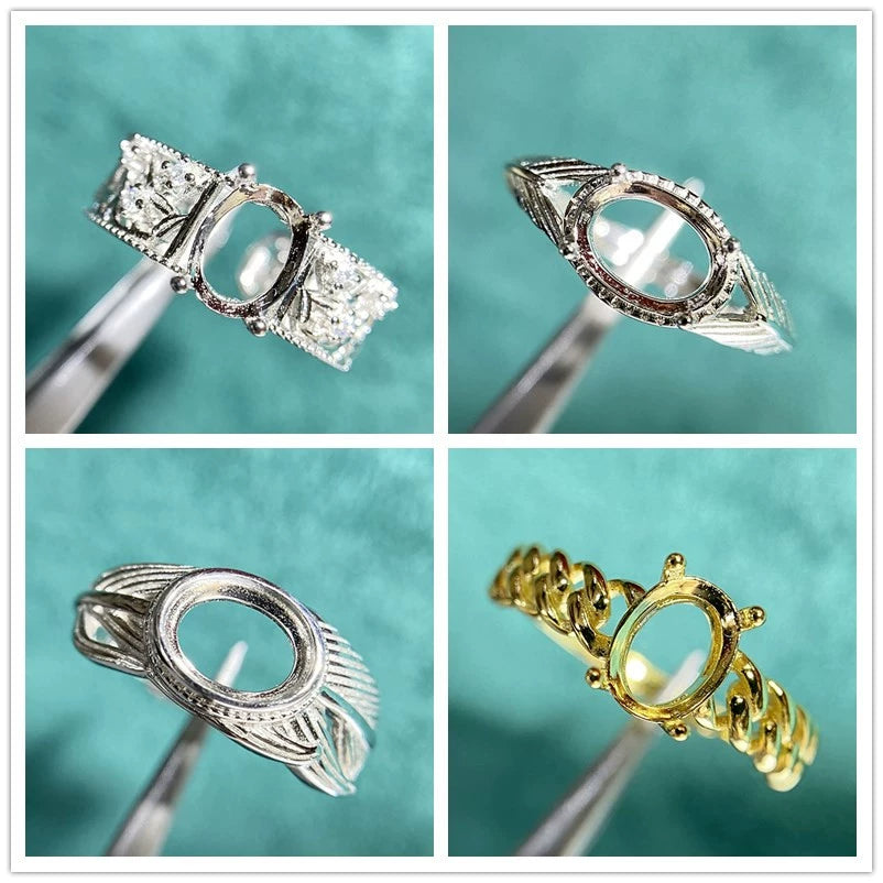 6×8mm Oval S925 Silver Adjustable Ring Setting for Gemstone Mounting