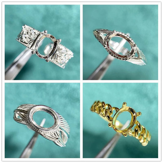 6×8mm Oval S925 Silver Adjustable Ring Setting for Gemstone Mounting