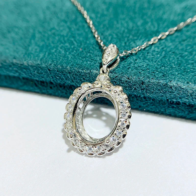 Oval 10×12 mm S925 Sterling Silver Pendant Setting, Unset, For Women, Vintage Style