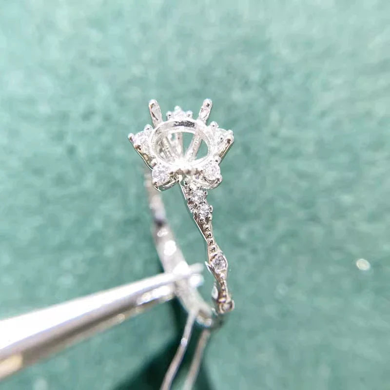 S925 Sterling Silver Ring Setting, Adjustable, Unset, For Women