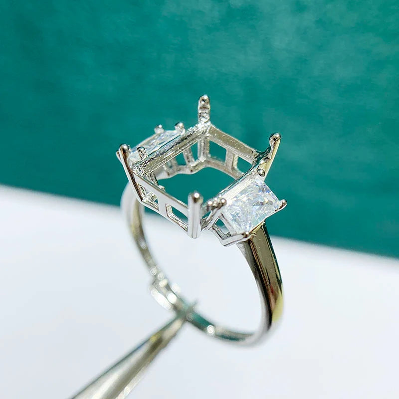 Rectangle 8×10 mm S925 Sterling Silver Ring Setting, Adjustable, Unset, For Women