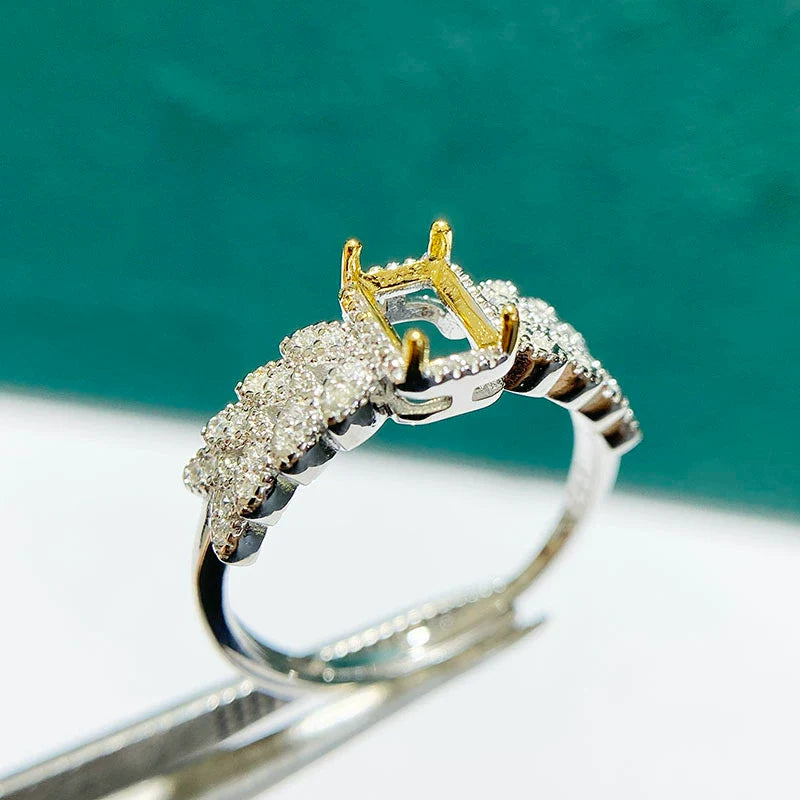 Rectangle 4×6 mm S925 Sterling Silver Ring Setting, Adjustable, Unset, For Women, Fashion Style, Light Luxury