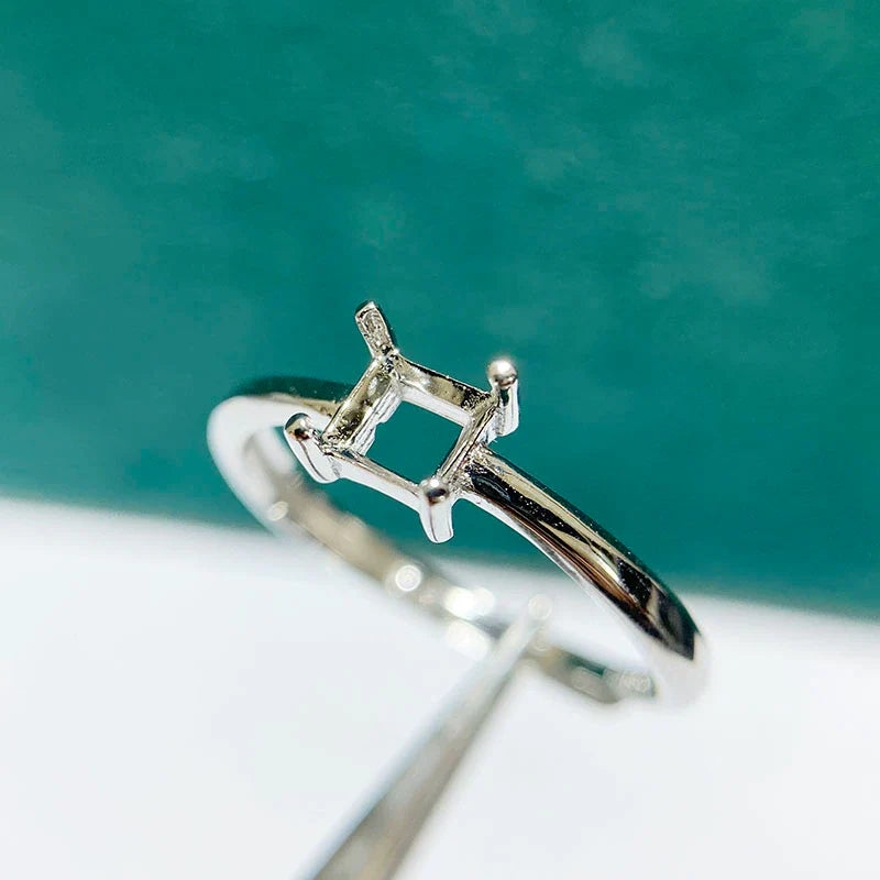 Square S925 Sterling Silver Ring Setting, Adjustable, Unset