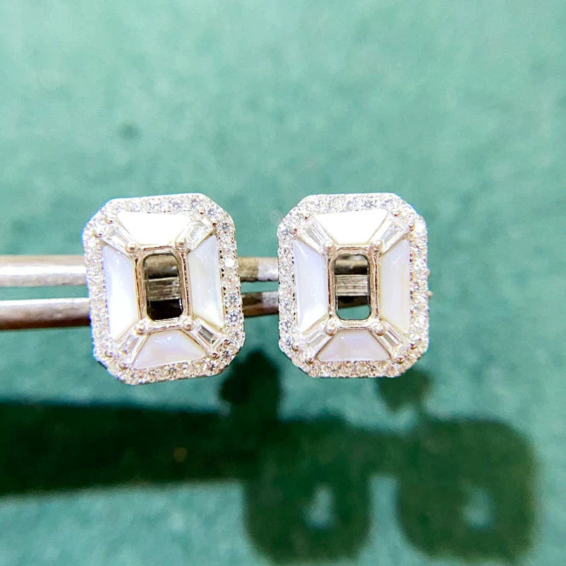 Square 3×5 mm S925 Sterling Silver, 18K Gold Plated Earring Setting, Unset, For Women