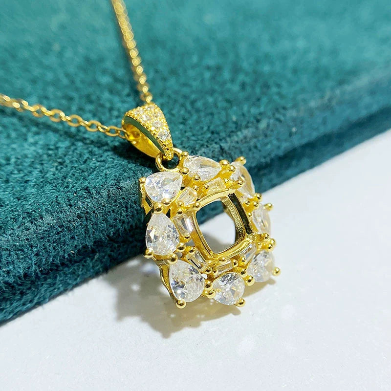 Cushion 6×6 mm S925 Sterling Silver Pendant Setting, Unset, Fashion Style, Light Luxury