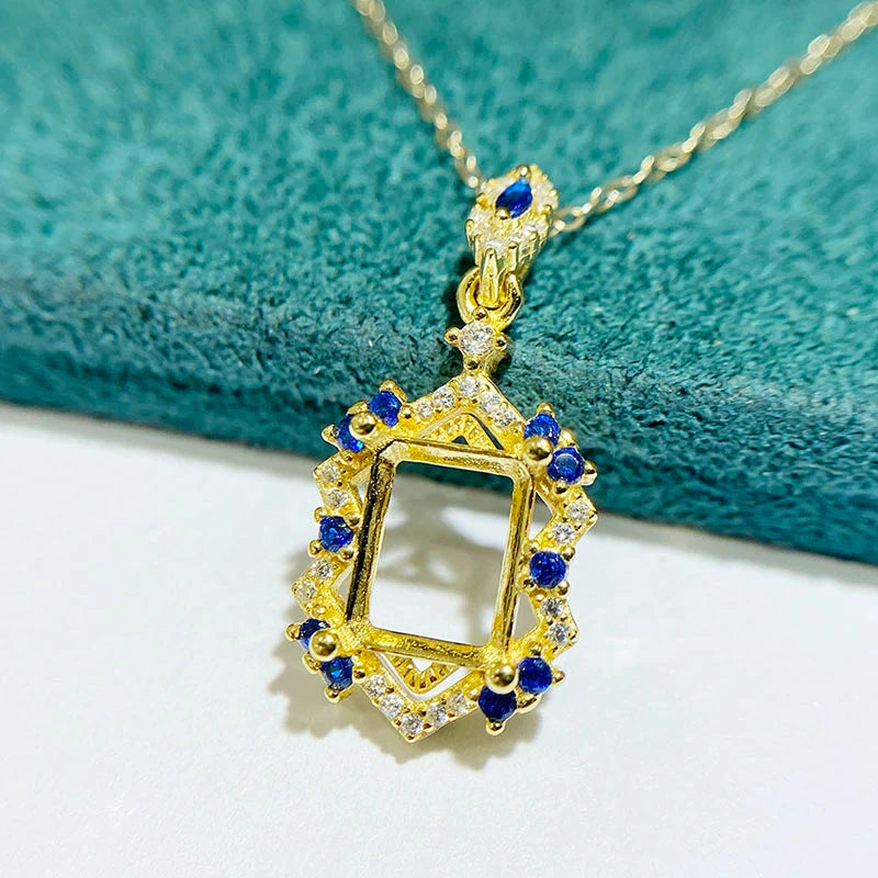 Rectangle 7×9 mm Pendant Base, S925 Sterling Silver, Unset, for Women