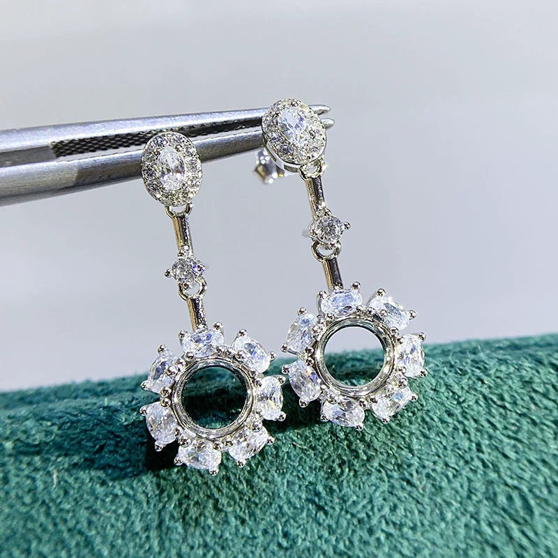 Round 6 mm S925 Sterling Silver Earring Settings, Unset Mount, For Women