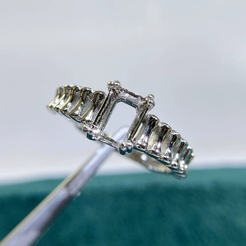 Square 5×7 mm S925 Sterling Silver, 18K Gold Plated Jewelry Setting Set, Ring / Pendant, Unset, For Women