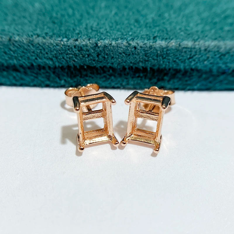 3×4 / 4×6 / 5×7 / 6×8mm Rectangular S925 Silver Stud Earring Settings, Simple Prong Design