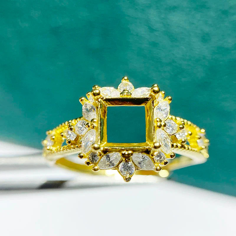 Square 6×6 mm S925 Sterling Silver Ring Setting, Adjustable, Unset, For Women, Fashion Style