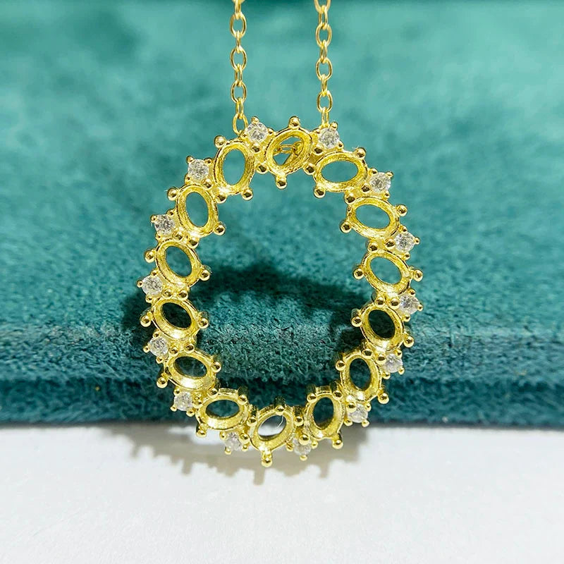 Oval 3×4 mm S925 Sterling Silver Pendant Setting, Unset, For Women, Cluster Setting