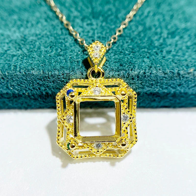 Square 8×8 mm S925 Sterling Silver Pendant Setting, Unset, For Women, Fashion Style