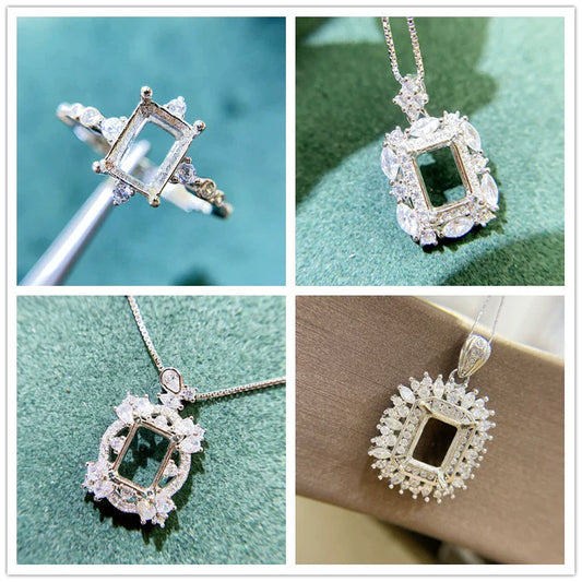 Rectangular 6×8 mm S925 Sterling Silver Ring Setting, For Women