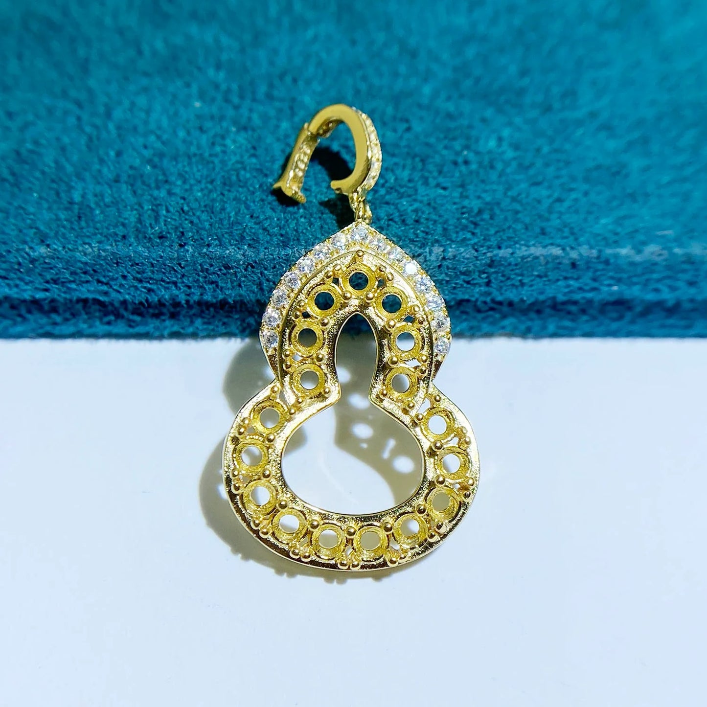 Round 2.5 mm / 6×6 mm S925 Sterling Silver Pendant Setting, Hinged Bail, Gourd Design, Cluster Style, Unset, For Women, Fashion Style