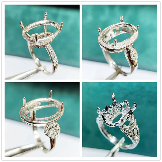 S925 Sterling Silver Oval 10×14 mm, 12×16 mm Ring Setting for DIY Jewelry Making