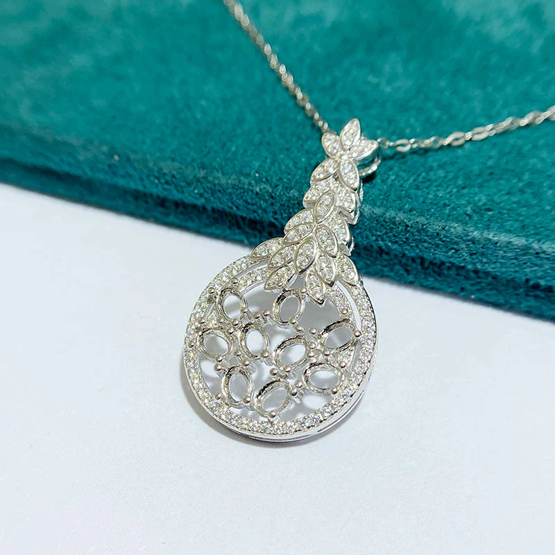 Oval 3×4 mm S925 Sterling Silver Pendant Setting, Unset, For Women, Cluster Setting