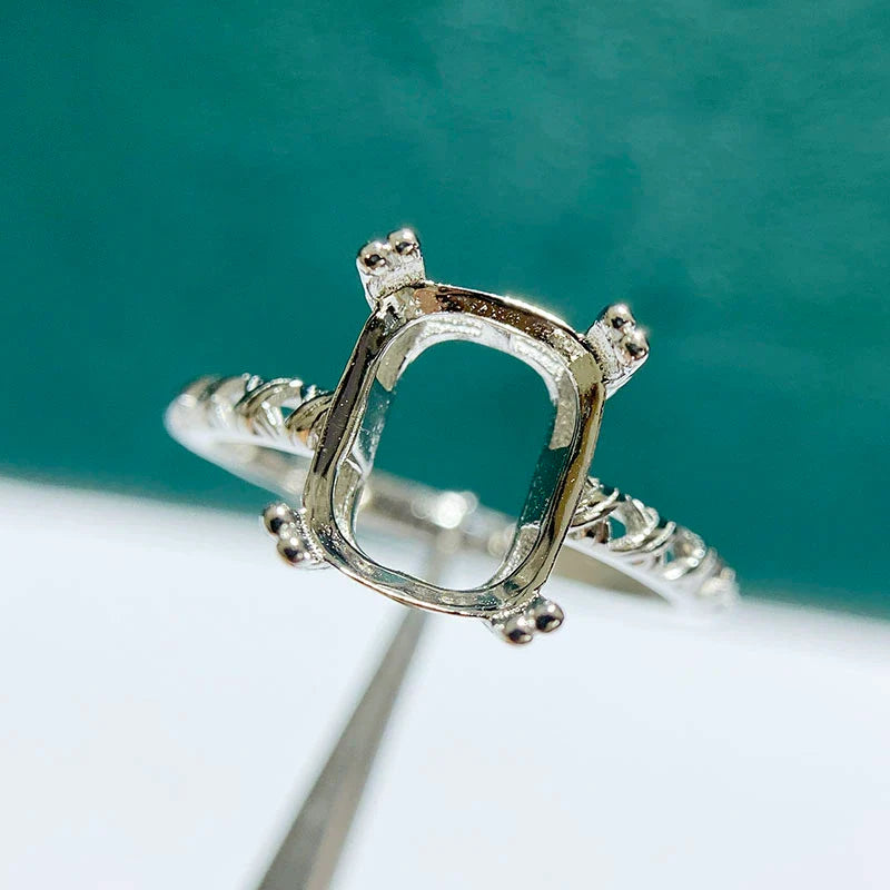 S925 Sterling Silver Cushion 8×10 mm Ring Setting for DIY Jewelry Making