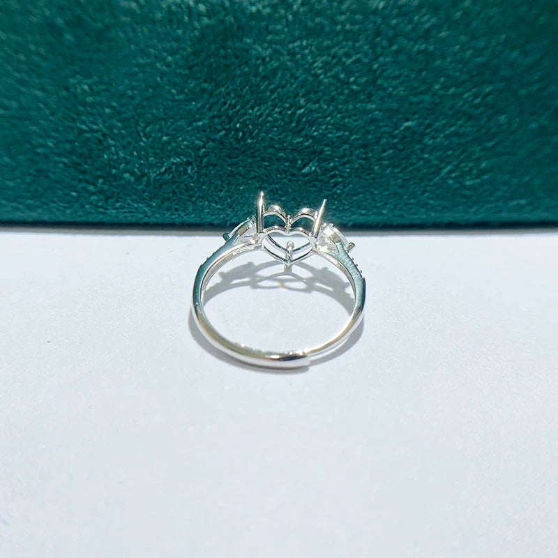 Heart 8×8 mm S925 Sterling Silver Ring Setting, Adjustable, Unset, Fashion Style