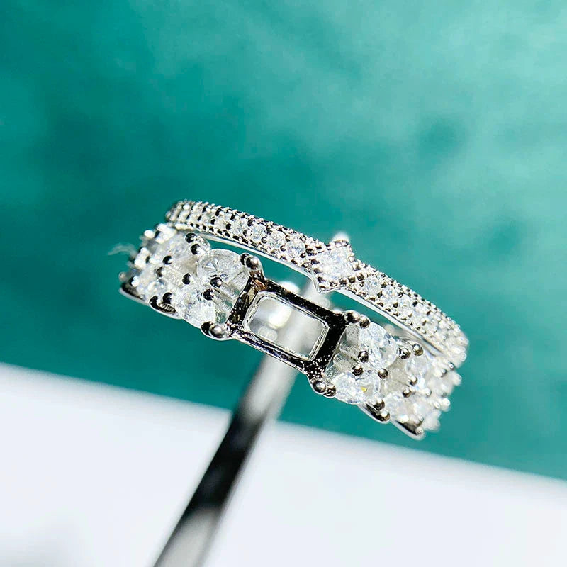 Rectangle 4×6 mm S925 Sterling Silver Ring Setting, Adjustable, Unset, For Women, Fashion Style