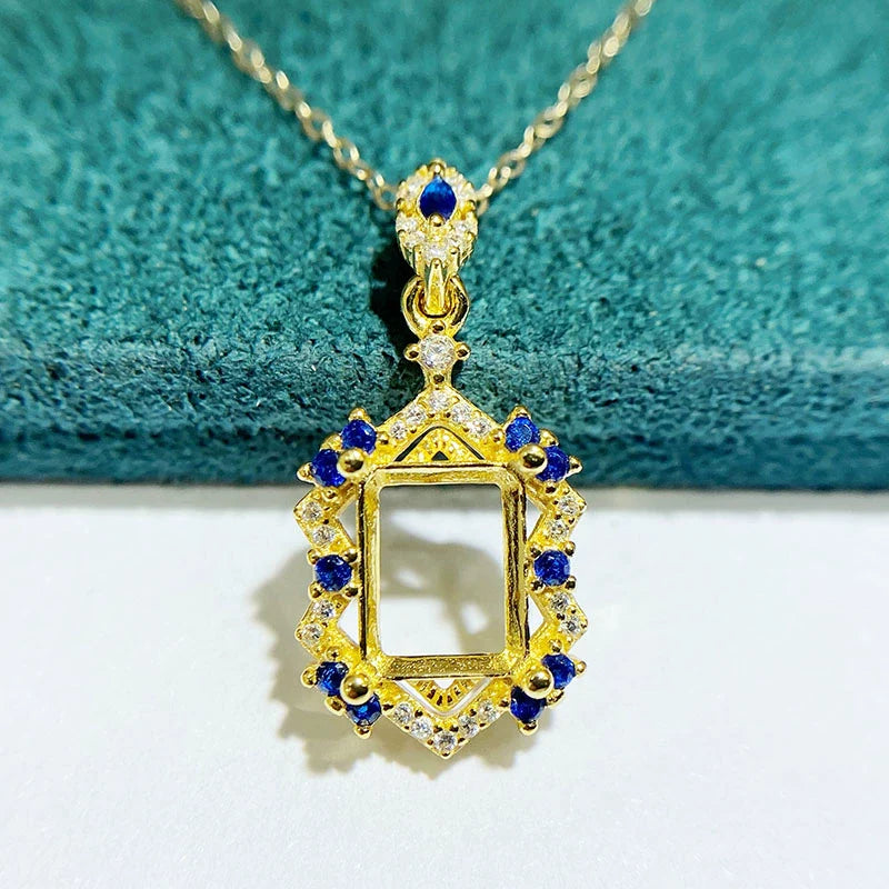 Rectangle 7×9 mm Pendant Base, S925 Sterling Silver, Unset, for Women