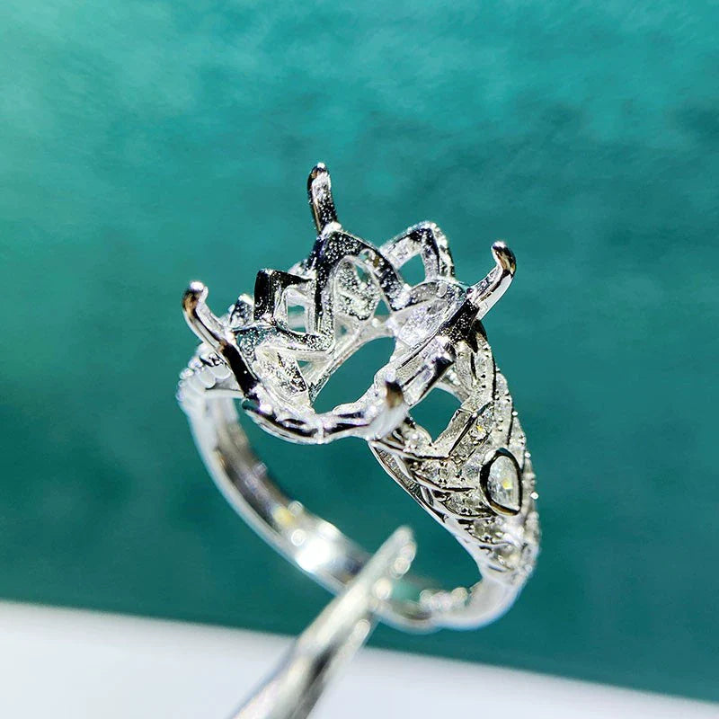 Oval 10×14 mm / 12×16 mm S925 Sterling Silver Ring Setting, Adjustable, Unset, For Women