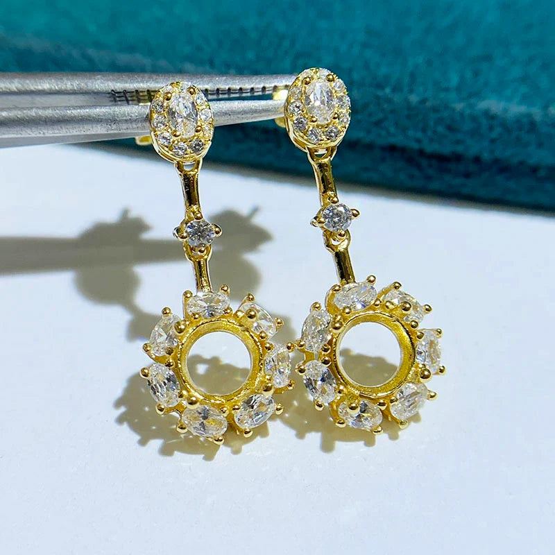 Round 6 mm S925 Sterling Silver Earring Settings, Unset Mount, For Women