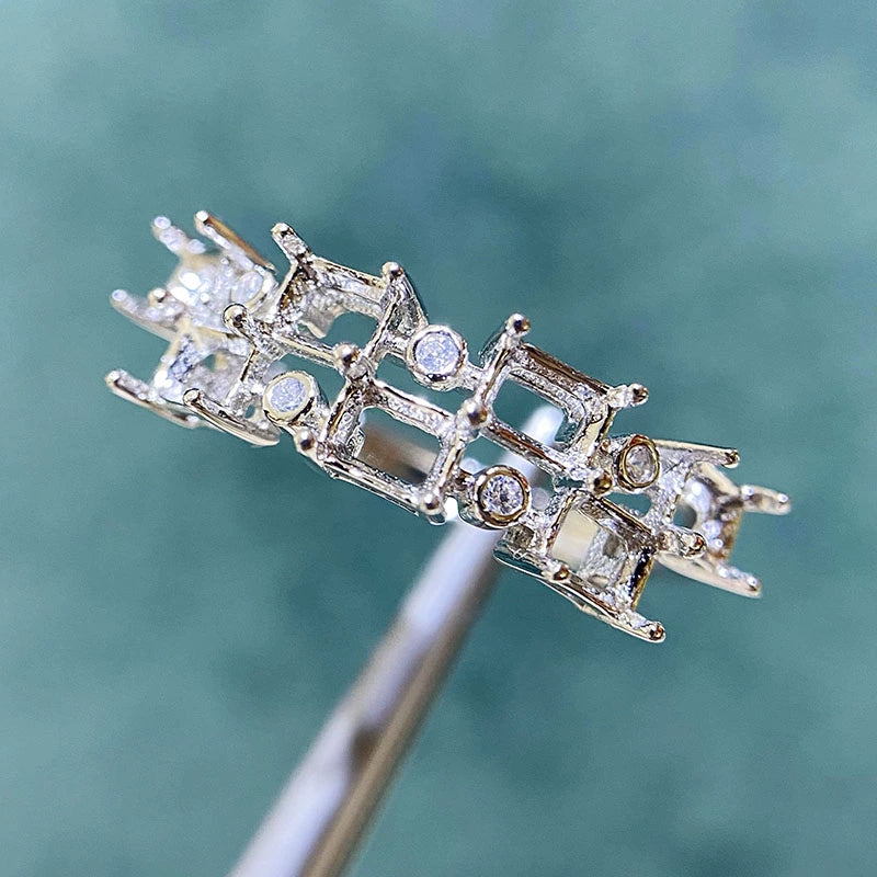 Rectangle 3×4 mm / 5×7 mm / 10×12 mm S925 Sterling Silver Adjustable Ring Setting, for Women, Unset Stone Mount, Empty Ring Setting, New Design Design