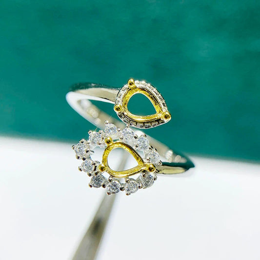 S925 Sterling Silver Pear 4×5 mm Ring Setting for DIY Jewelry Making