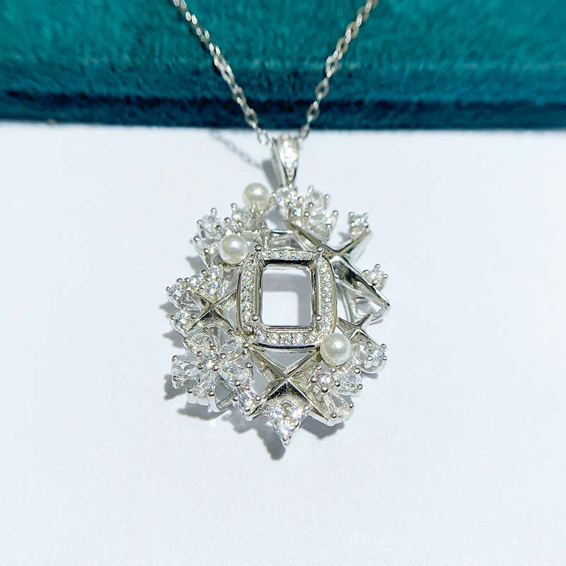 Rectangle 6×8 mm S925 Sterling Silver Pendant Setting, Unset, Light Luxury