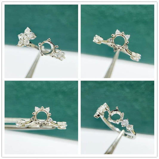 S925 Sterling Silver Round 5×5 mm Ring Setting for DIY Jewelry Making