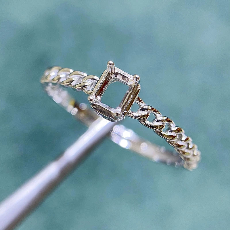 3×4mm / 6×8mm / 7×9mm Rectangular S925 Silver Adjustable Ring Setting for Gemstone Mounting