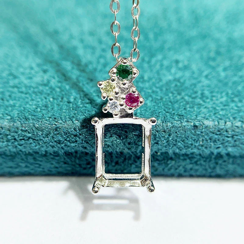 Square 7×9 mm S925 Sterling Silver Pendant Setting, Unset, For Women, Fashion Style