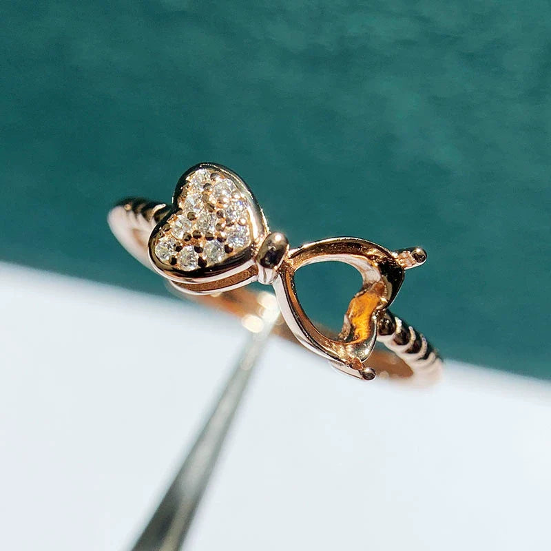 Heart 5 mm / 6 mm S925 Sterling Silver Ring Setting, Adjustable, Unset, For Women