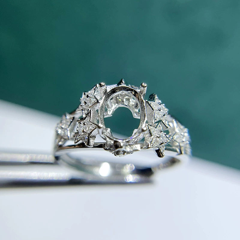 6×8mm / 7×9mm Oval S925 Silver Adjustable Star Ring Setting for Gemstone Mounting