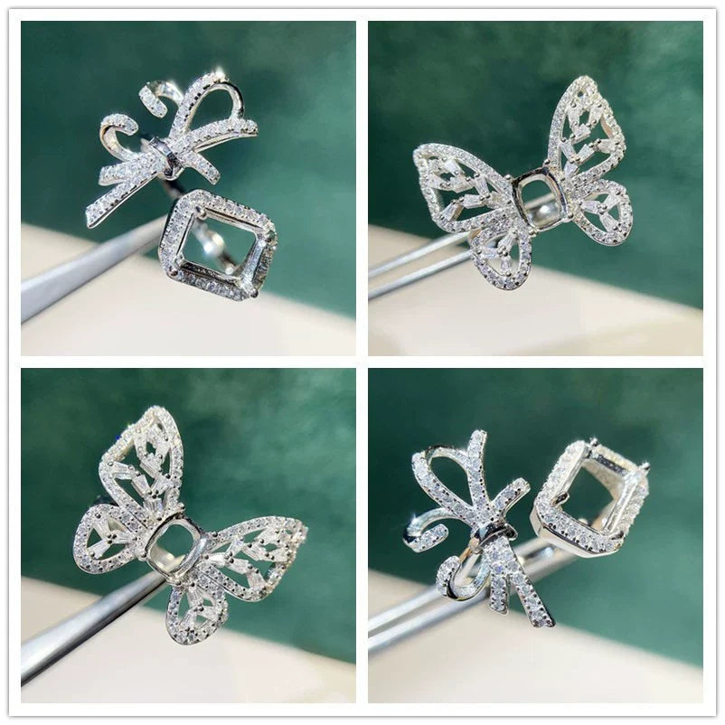 Square 6×8 mm S925 Sterling Silver Ring Setting, Unset Mount, For Women