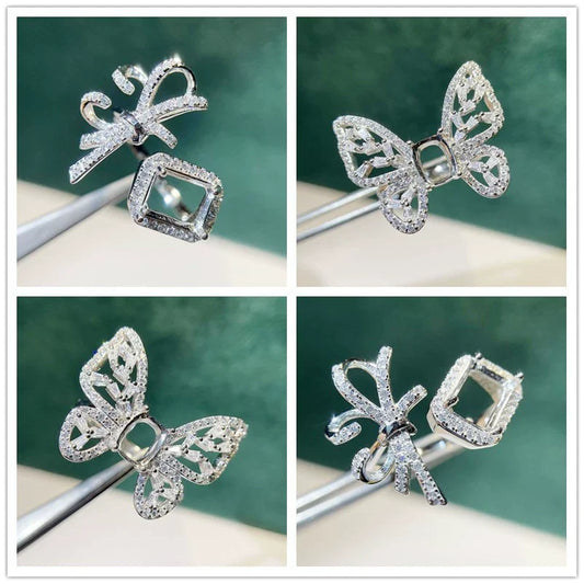 Square 6×8 mm S925 Sterling Silver Ring Setting, Unset Mount, For Women