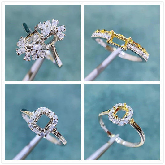 S925 Sterling Silver Rectangle 3×5 mm, 4×5 mm Ring Setting for DIY Jewelry Making