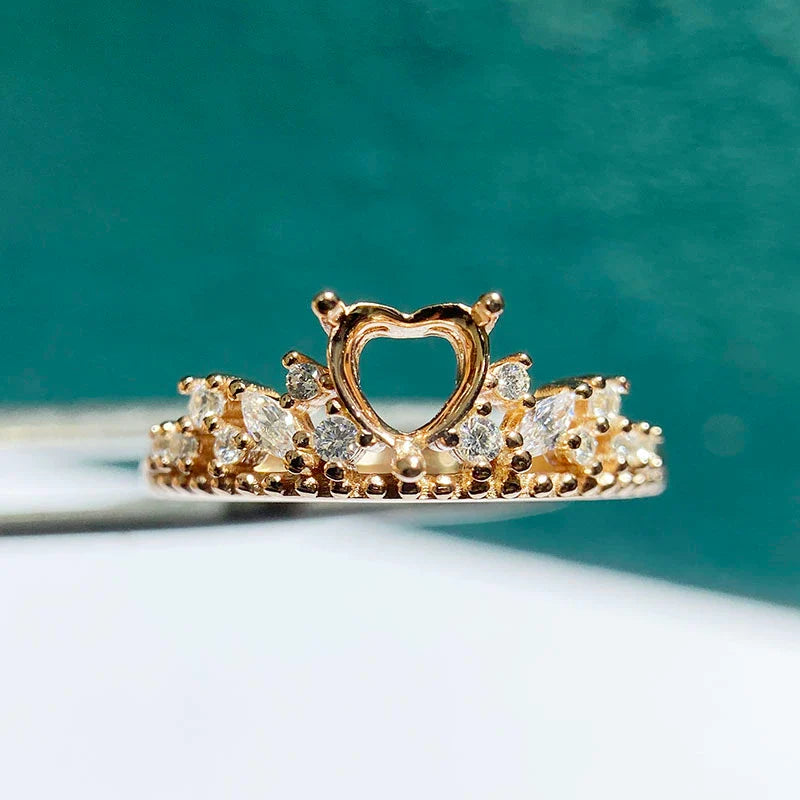 Heart 5 mm / 6 mm S925 Sterling Silver Ring Setting, Adjustable, Unset, For Women