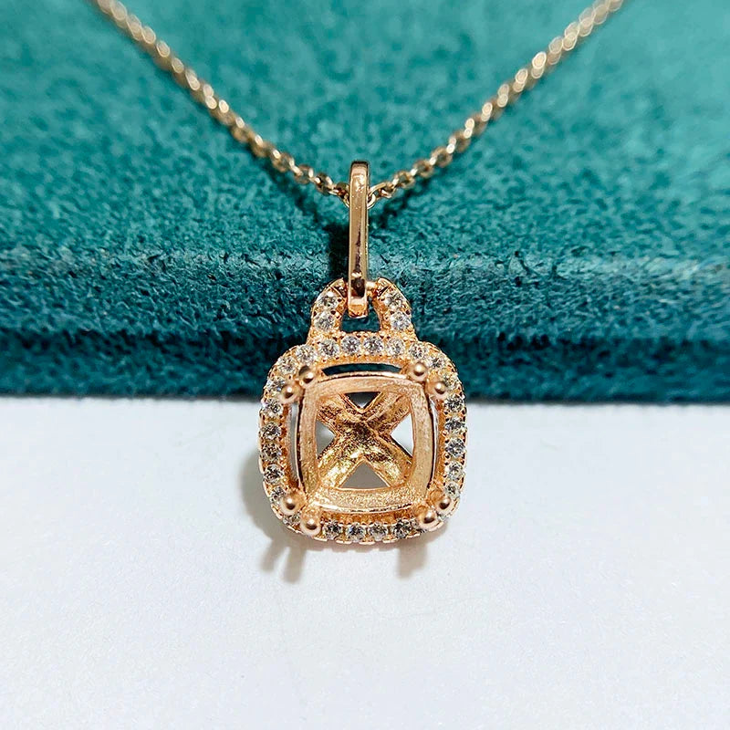 Cushion 7×7 mm S925 Sterling Silver Pendant Setting, Unset, For Women