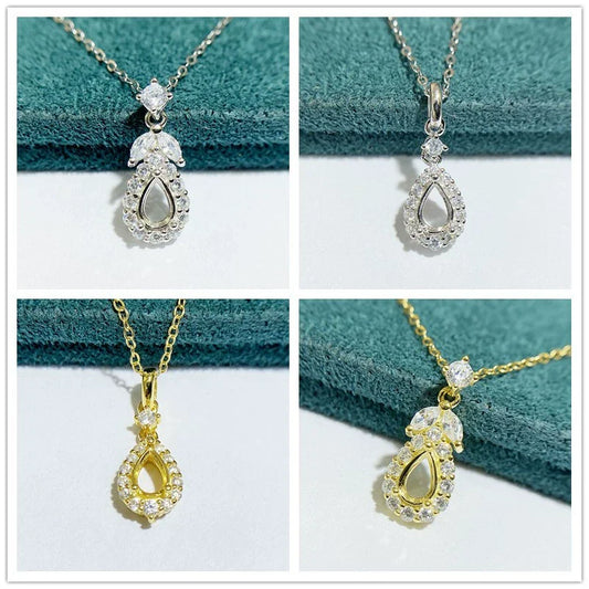S925 Sterling Silver Pear 4×6 mm Pendant Setting for DIY Jewelry Making