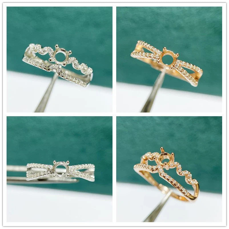 S925 Sterling Silver Round 4×4 mm Ring Setting for DIY Jewelry Making