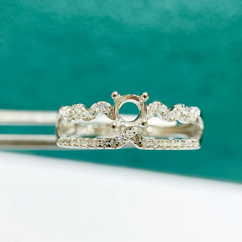 4×4 mm S925 Sterling Silver Ring Setting, Adjustable, Unset, For Women, Fashion Style