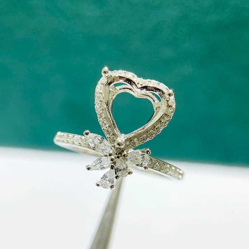 Heart 8×8 mm S925 Sterling Silver Ring Setting, Adjustable, Unset, Fashion Style